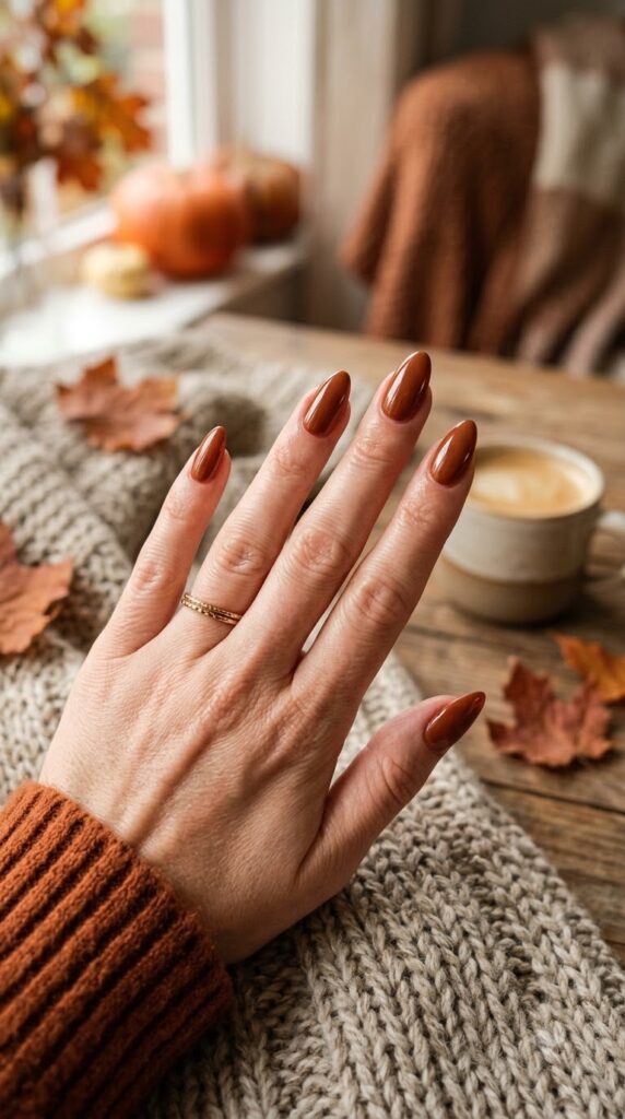 Cinnamon glaze nails for a cozy early fall look