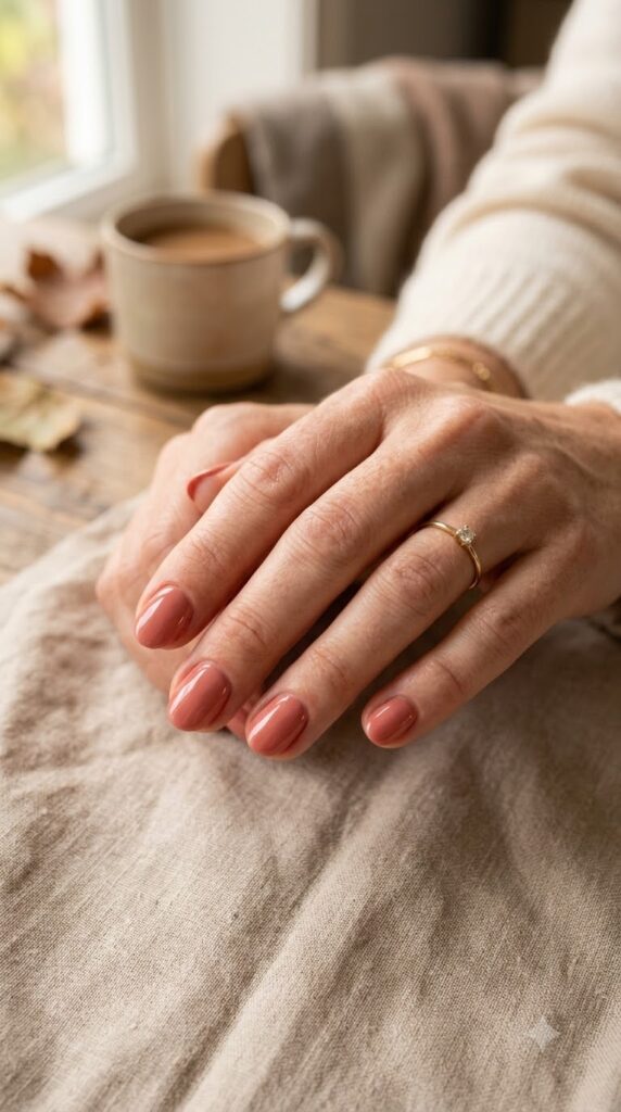 Dusty coral nails for early September style