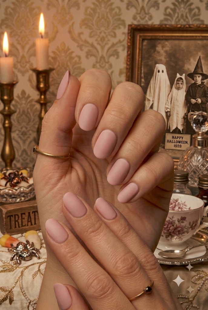 Short oval nails with soft dusty vintage pink matte polish