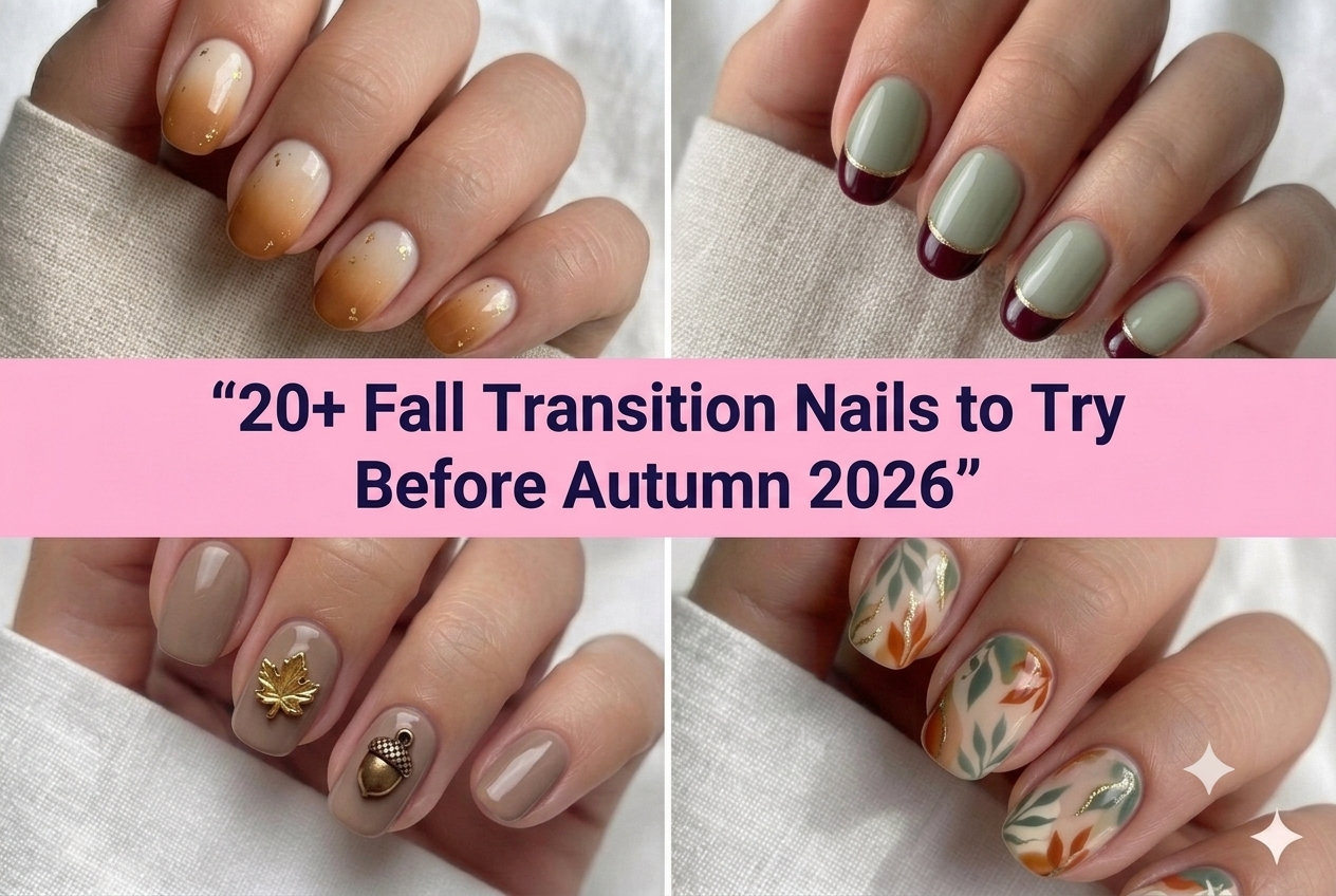Collage of cute fall transition nails to try before autumn 2026