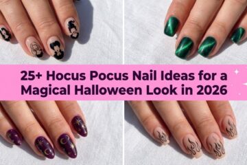 Collage of Hocus Pocus nail ideas for a magical Halloween look in 2026