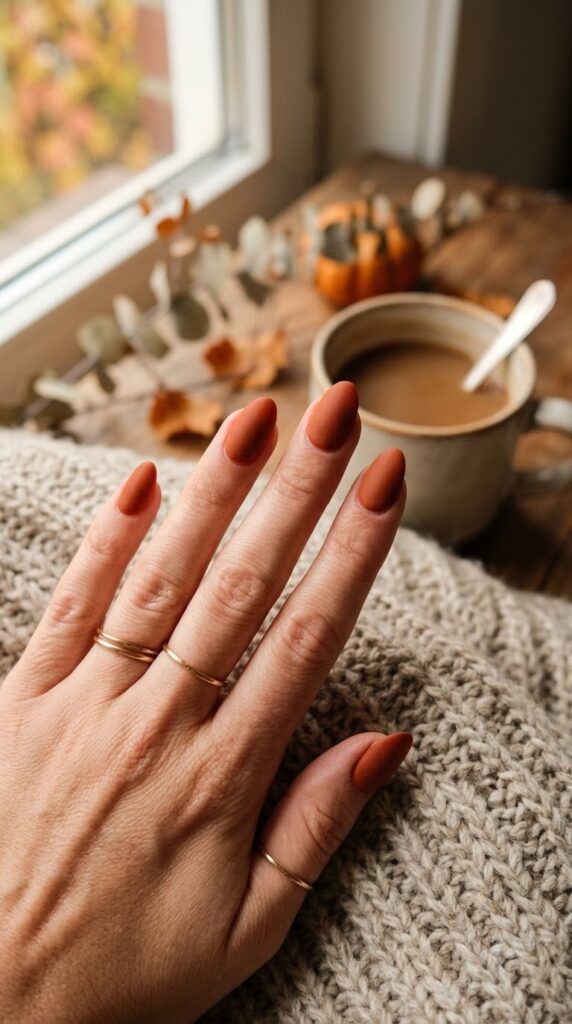 Matte rust orange nails for an earthy September finish