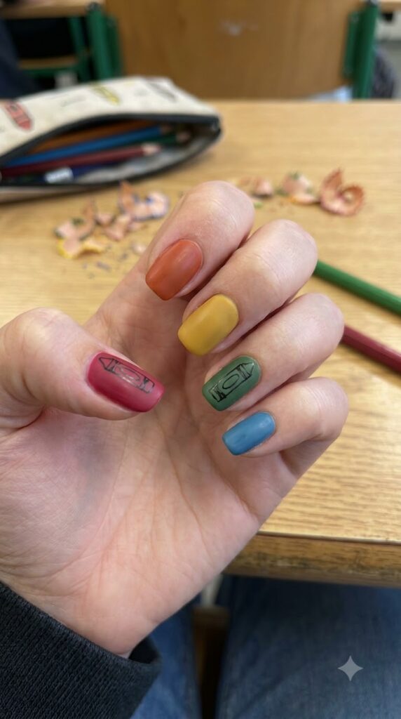 Matte skittle nails in bright crayon colors