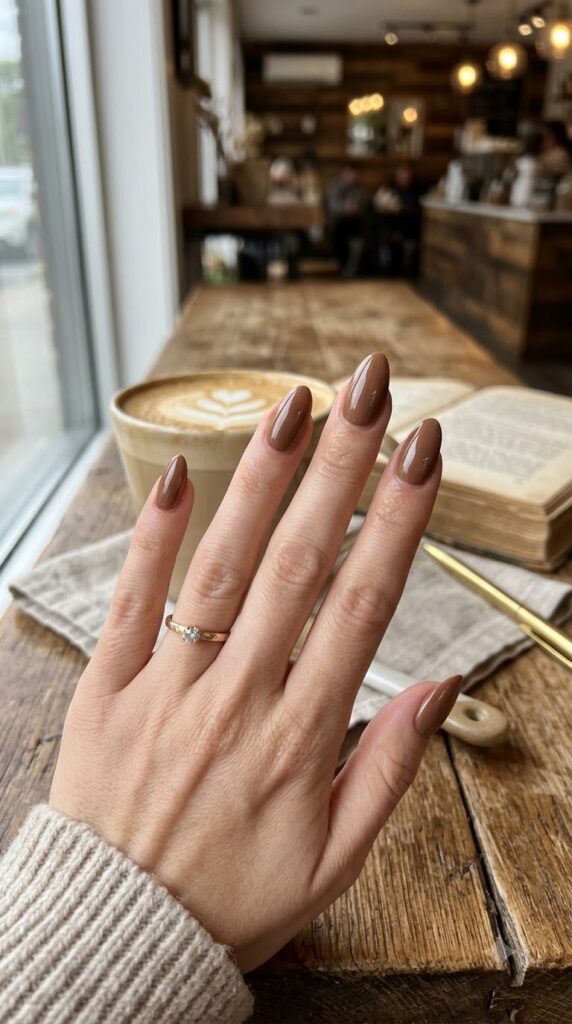 Mocha latte brown nails for a cozy September manicure