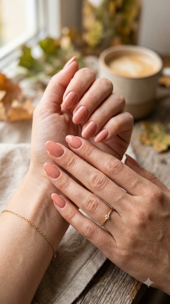 Muted peach rose nails for a soft September look