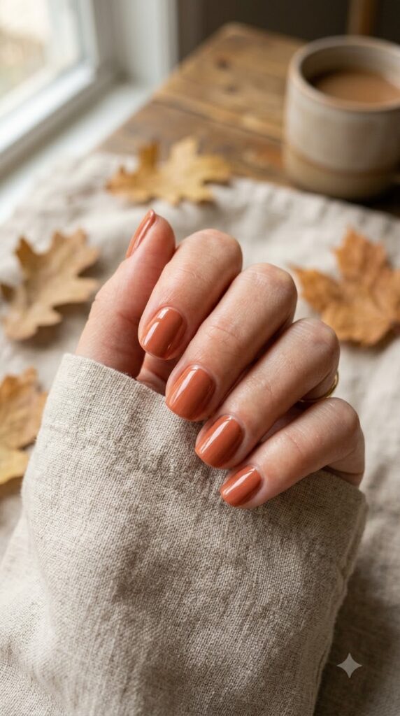 Muted terracotta nails for an early fall look