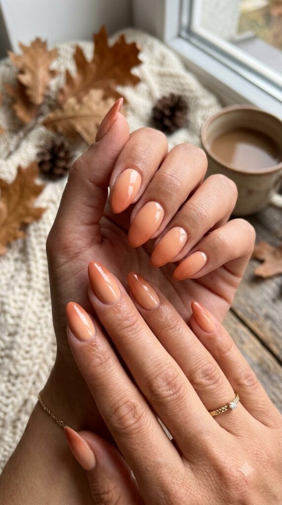 Peach to terracotta ombre nails for early fall