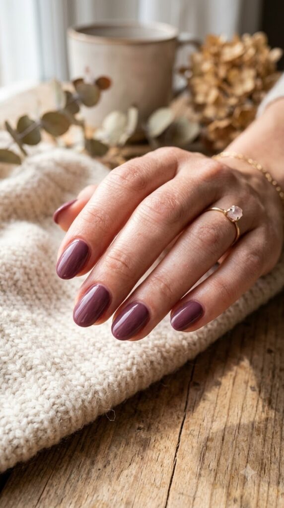 Plum mauve nails for a romantic September look