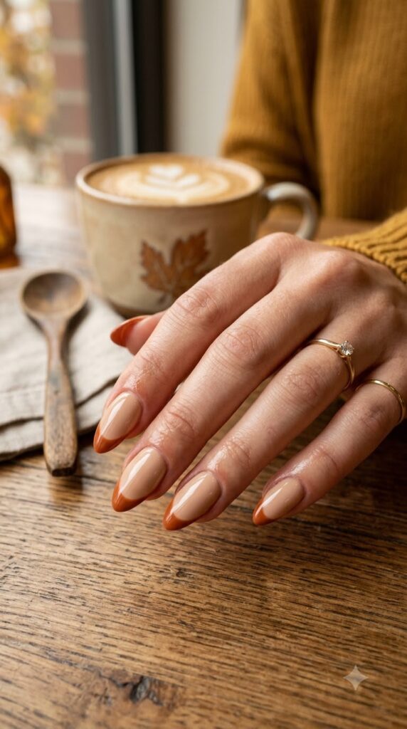 Pumpkin latte French tip nails for early fall