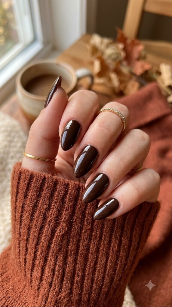 Rich espresso dark brown nails for late September