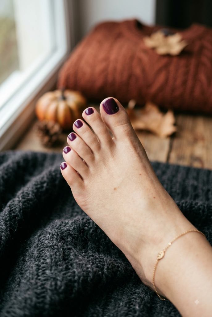 Rich plum toe nails for a polished fall pedicure