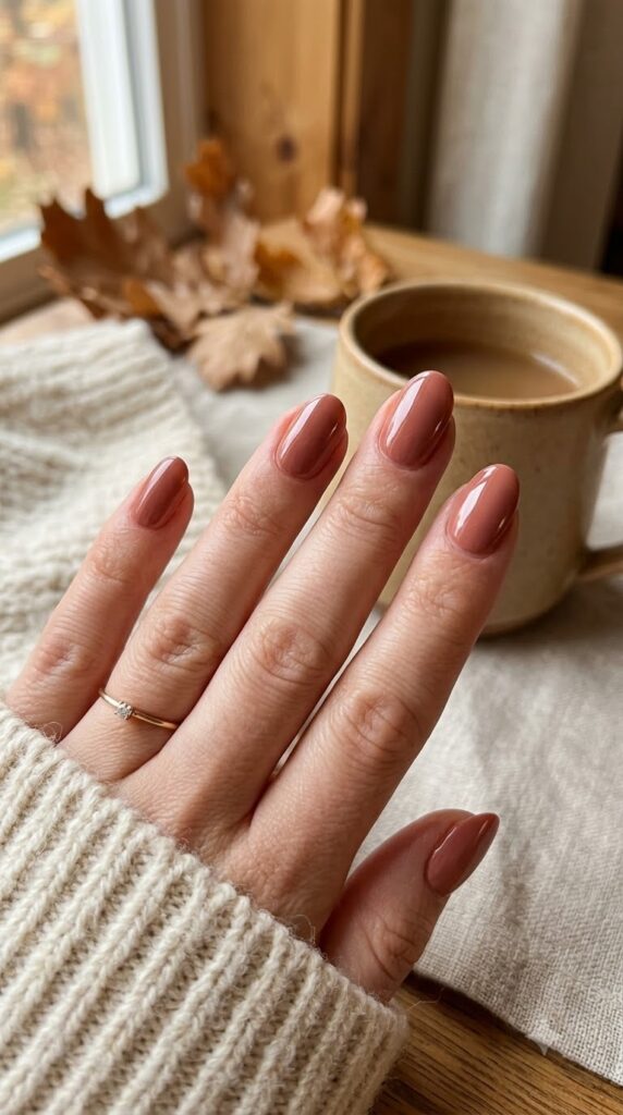 Rosy brown nails for a warm feminine September manicure