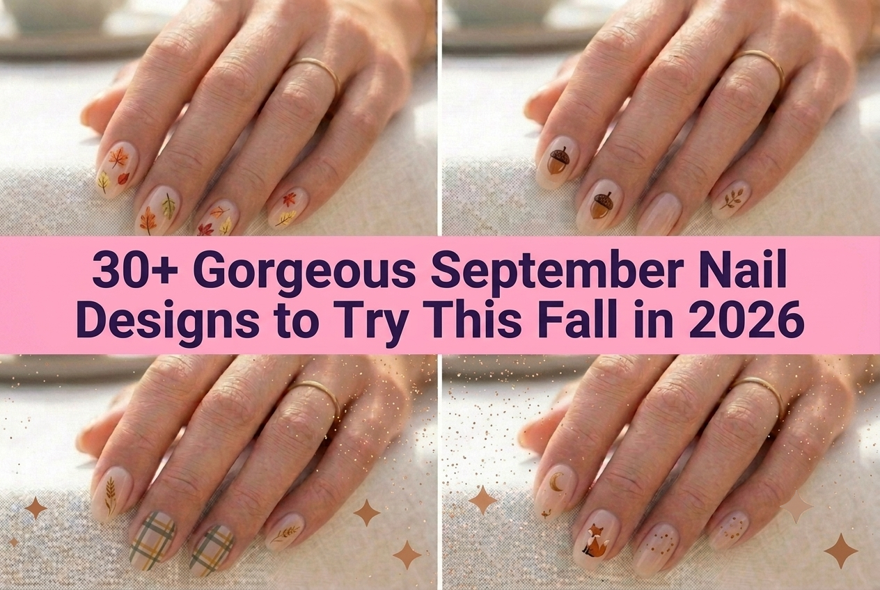 Collage of gorgeous September nail designs to try this fall