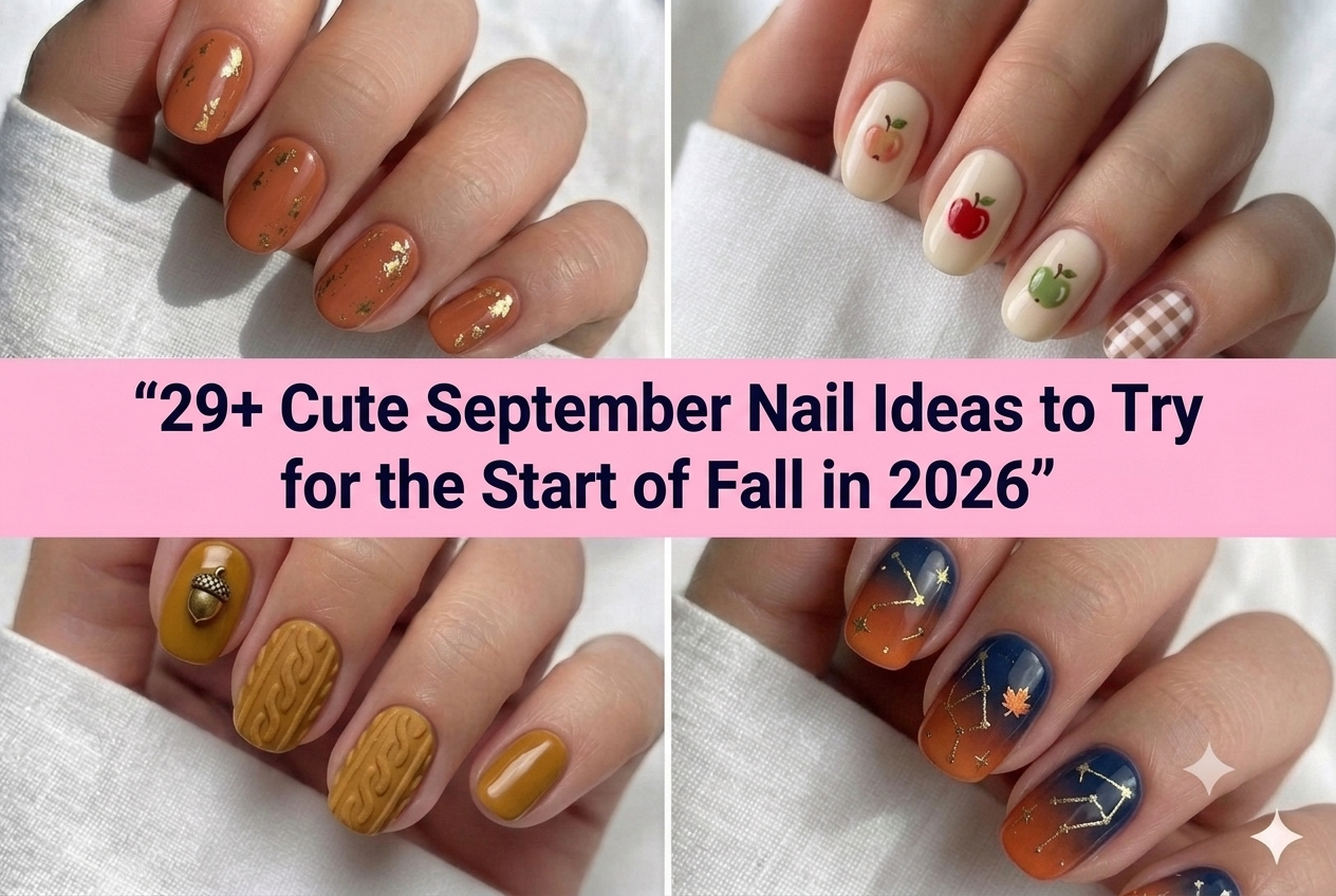 Collage of cute September nail ideas for the start of fall in 2026
