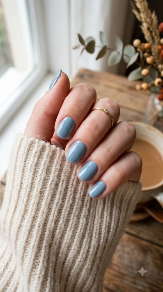Dusty sky blue nails inspired by September skies