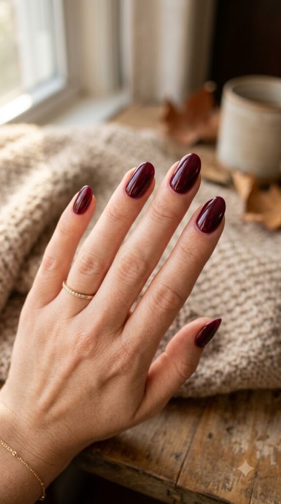 Soft burgundy wine nails for September