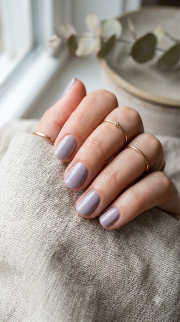 Soft lilac grey nails for a modern September style