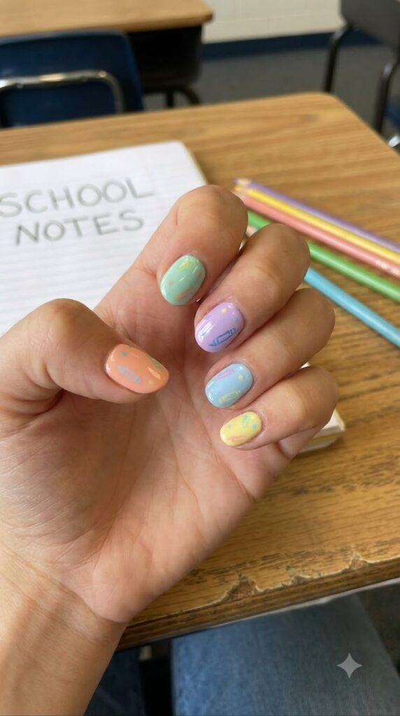 Short nails in soft pastel crayon-inspired colors