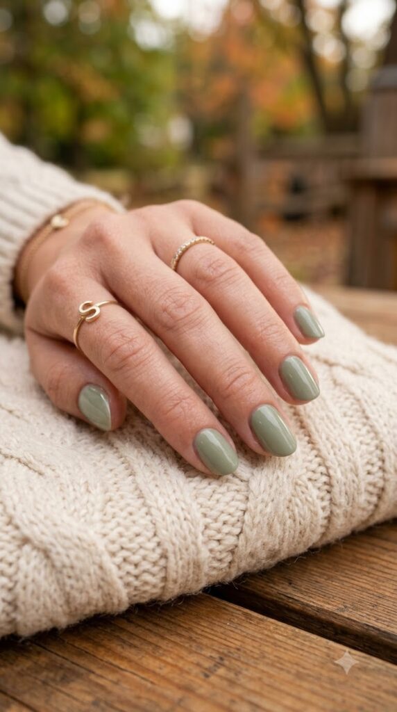 Soft sage green nails for a cute September manicure