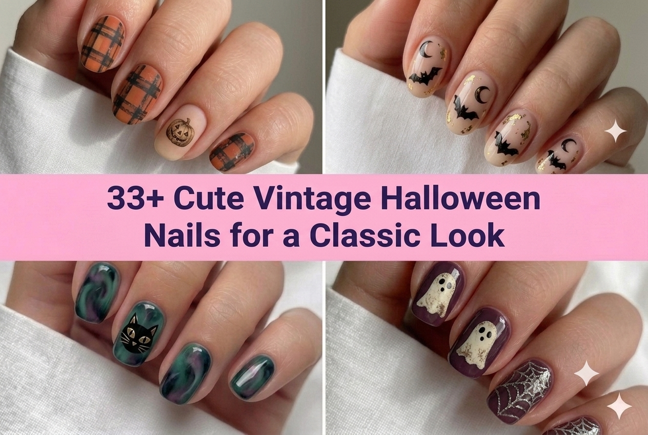 Collage of vintage Halloween nails for 2026 with retro classic designs