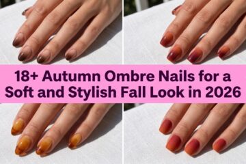 Collage of autumn ombre nails for a soft and stylish fall look in 2026