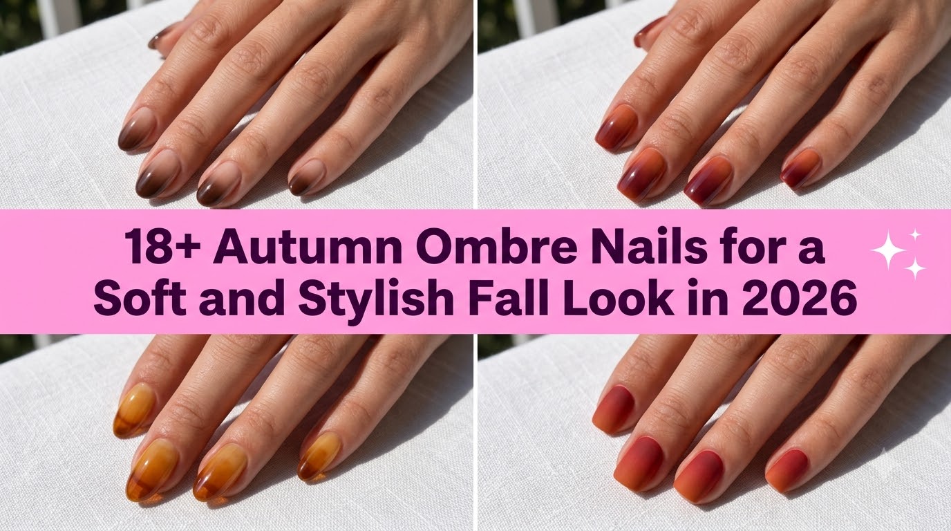 Collage of autumn ombre nails for a soft and stylish fall look in 2026
