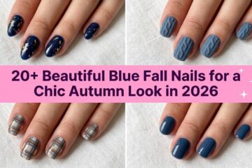 Collage of beautiful blue fall nails for a chic autumn look in 2026