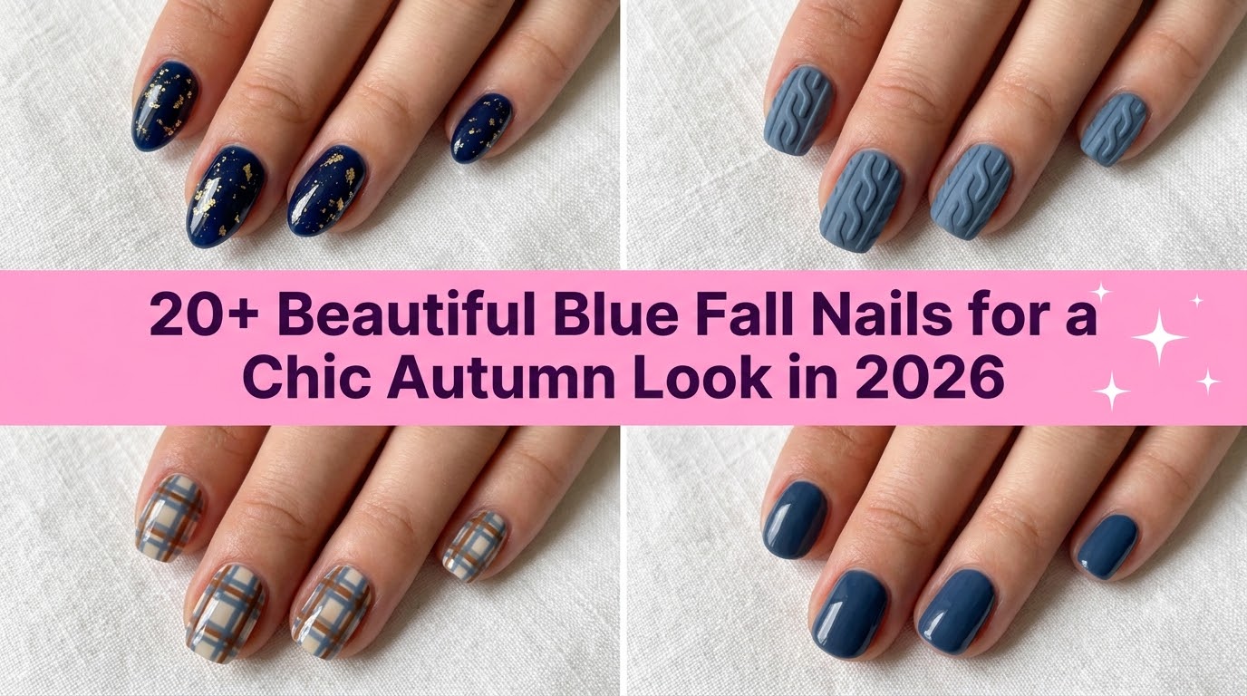 Collage of beautiful blue fall nails for a chic autumn look in 2026