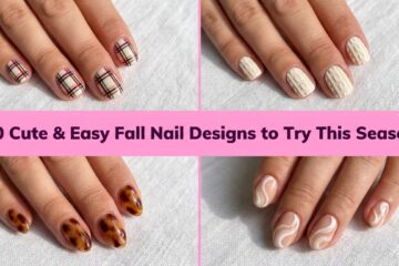 Collage of cute and easy fall nail designs for the autumn season