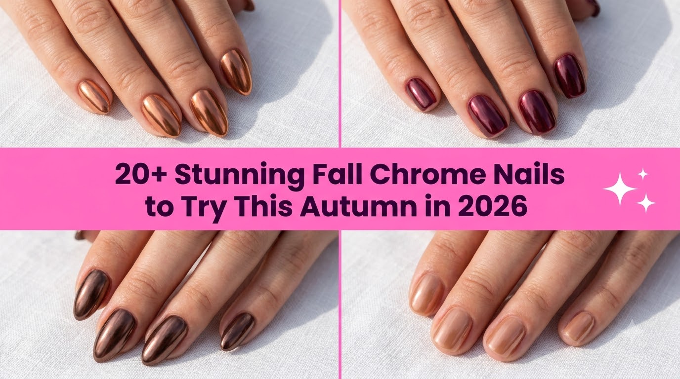 Collage of stunning fall chrome nails to try this autumn in 2026