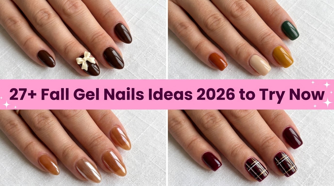 Collage of fall gel nails ideas 2026 to try now