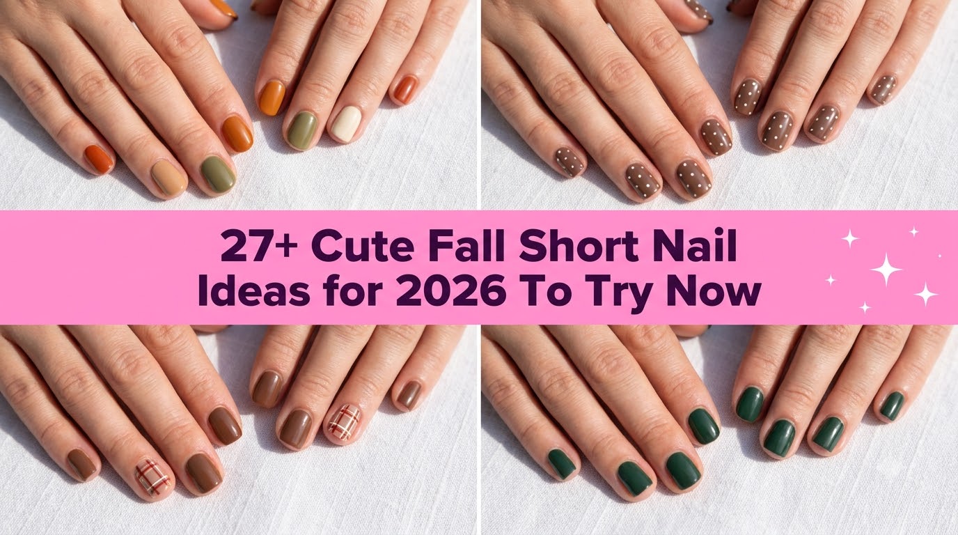 Collage of cute fall short nail ideas for 2026 to try now