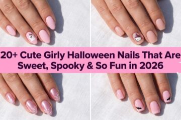 Collage of cute girly Halloween nails that are sweet, spooky, and so fun