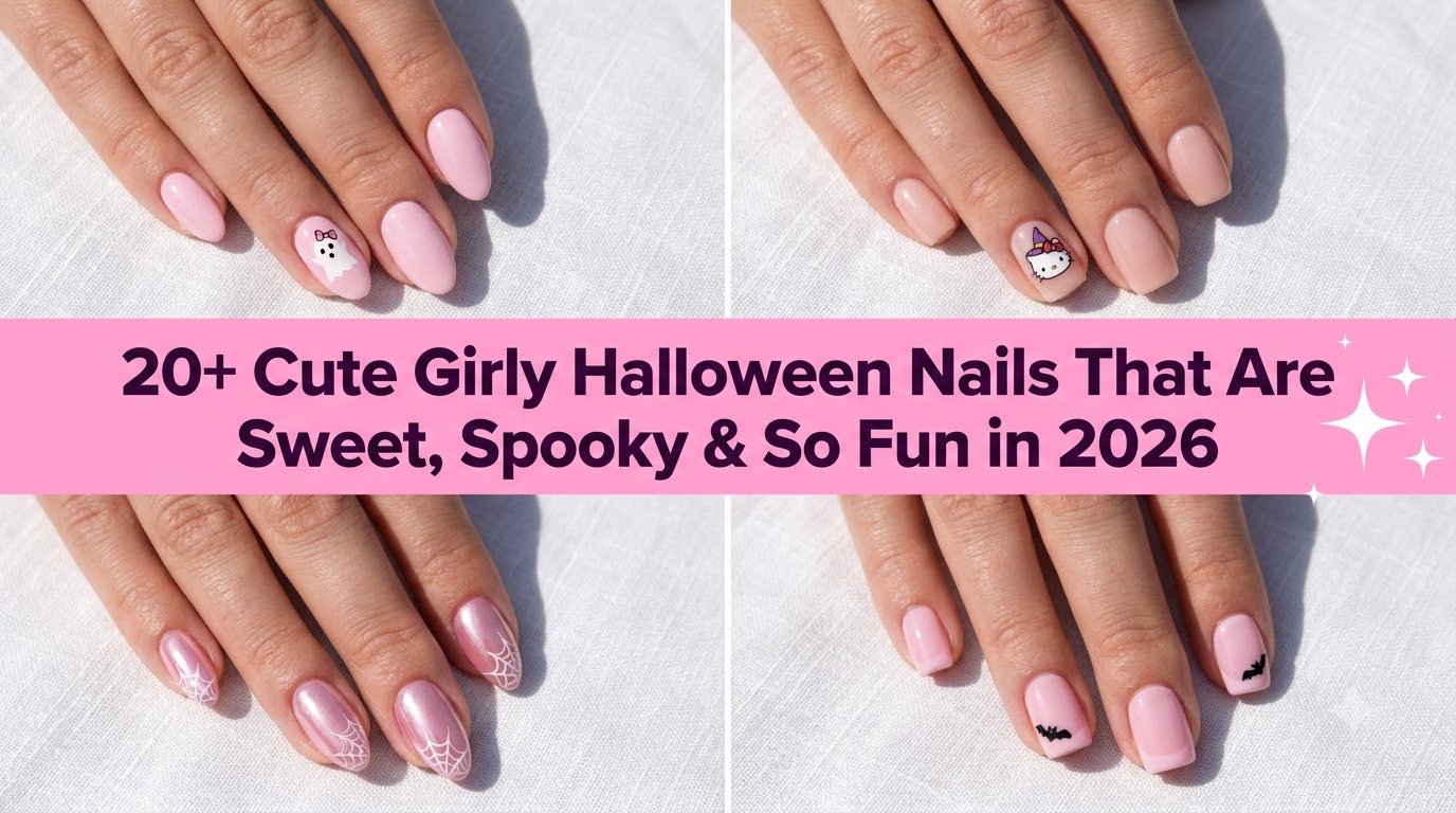 Collage of cute girly Halloween nails that are sweet, spooky, and so fun