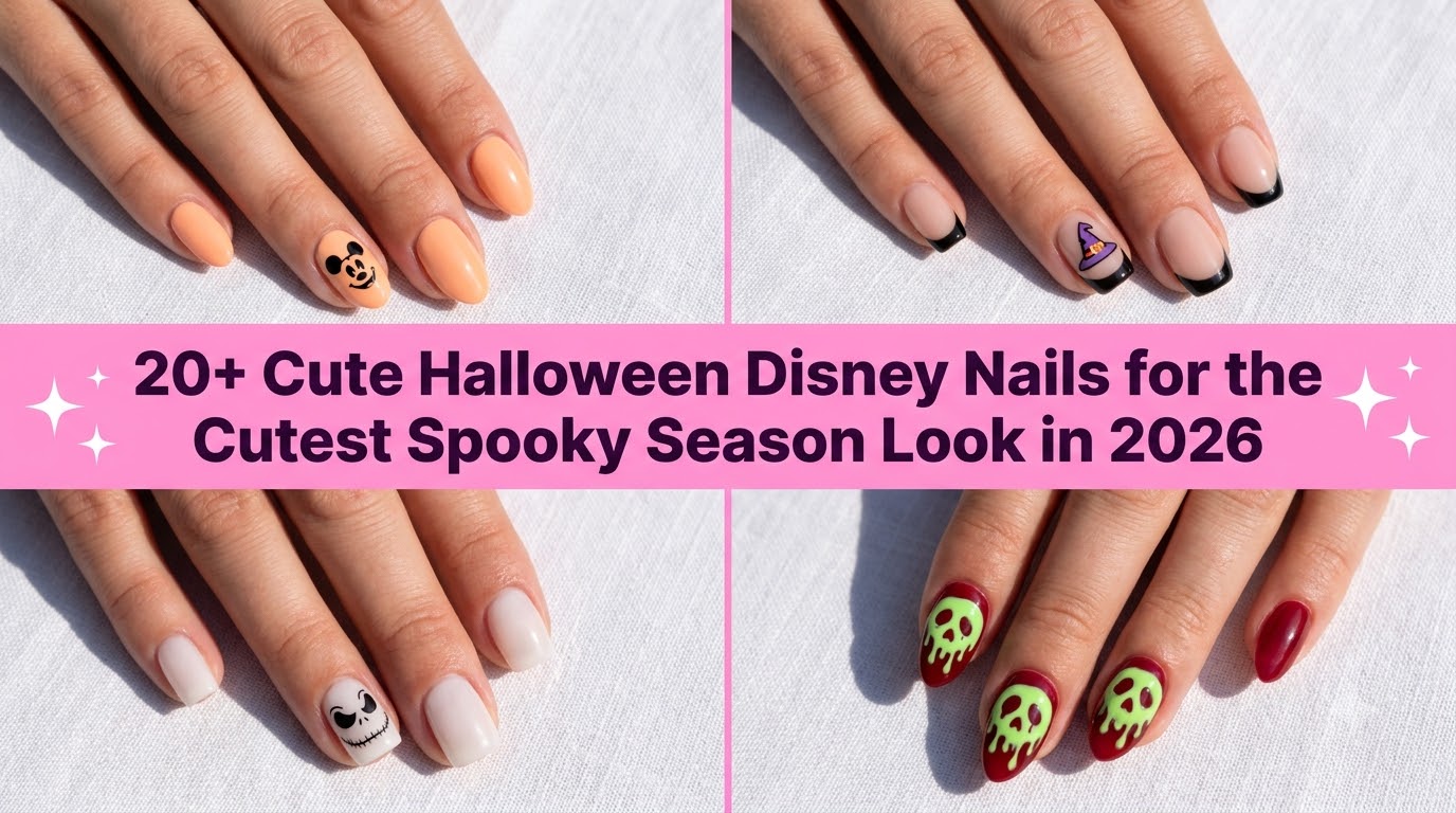 Collage of cute Halloween Disney nails for the cutest spooky season look