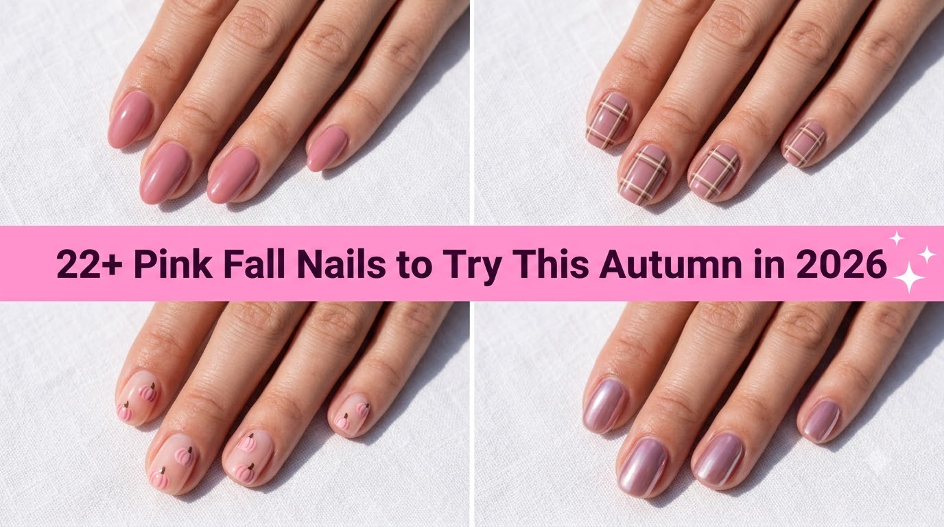 Collage of cute pink fall nails to try this autumn in 2026