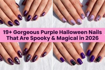 Collage of gorgeous purple Halloween nails that are spooky and magical