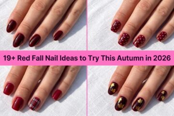 Collage of red fall nail ideas to try this autumn in 2026
