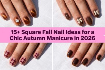 Collage of square fall nail ideas for a chic autumn manicure in 2026