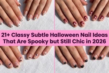 Collage of classy subtle Halloween nail ideas that are spooky but still chic in 2026