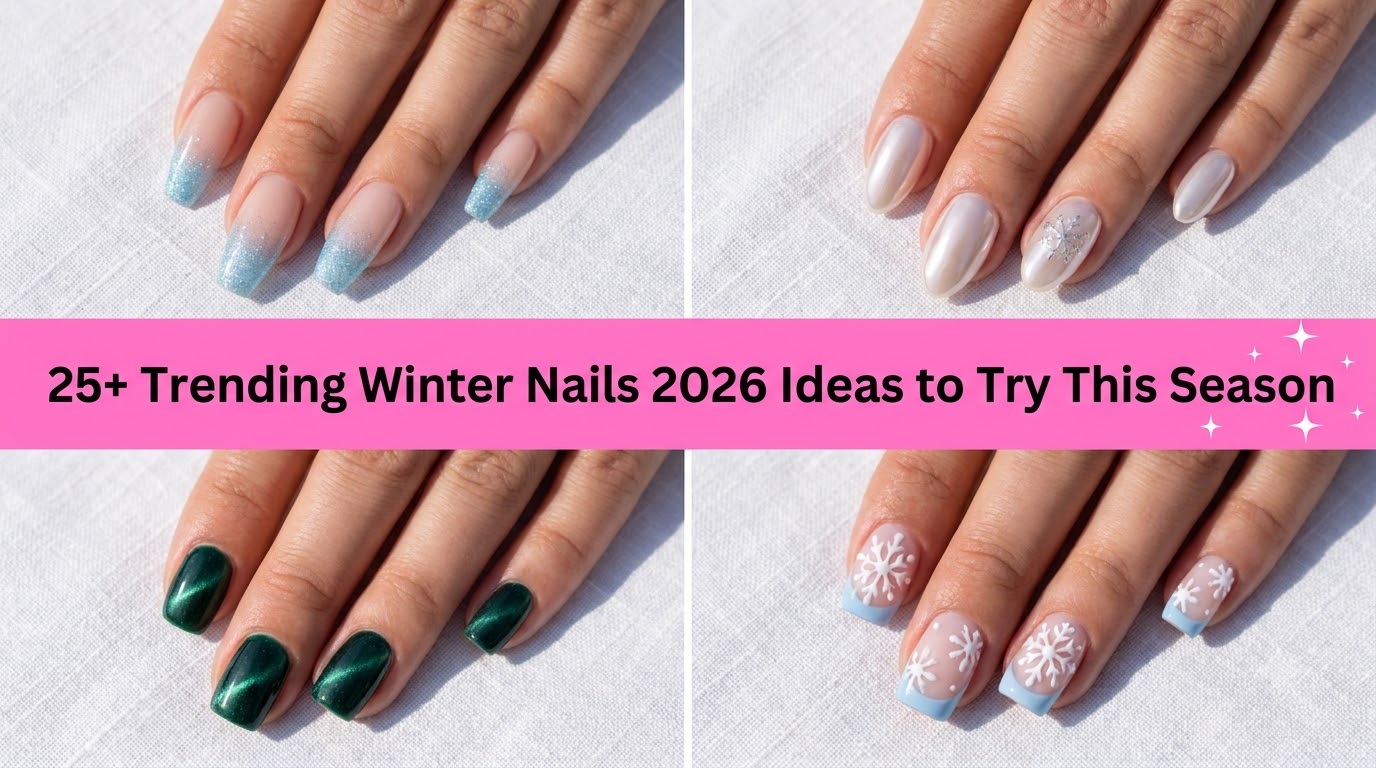 Collage of trending winter nails 2026 ideas to try this season